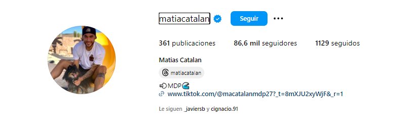 El perfil de Matías Catalán en Instagram.